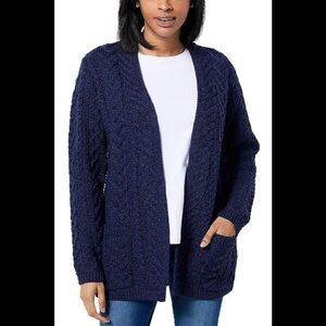 Aran Craft Merino Wool Open Front Cardigan Sweater Midnight - Regular